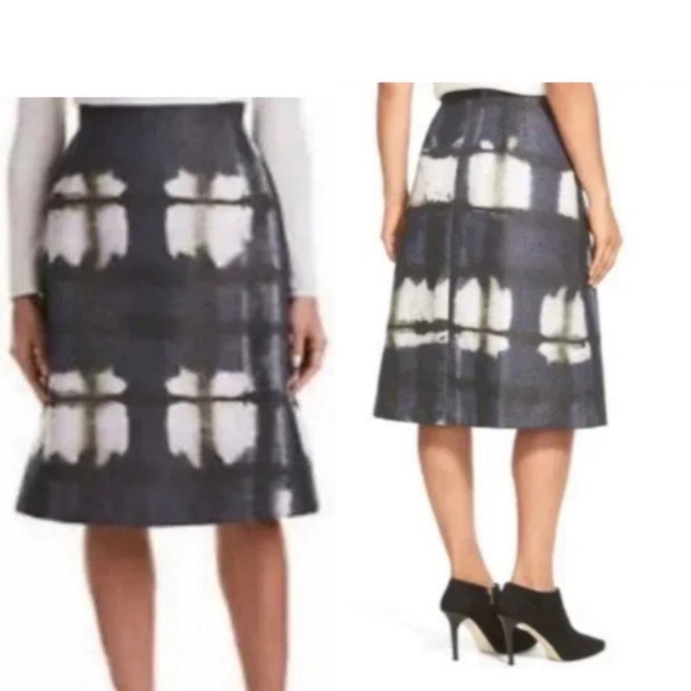 Lafayette 148 New York Yvette Metallic Abstract Pockets Print A-Line Skirt Sz14